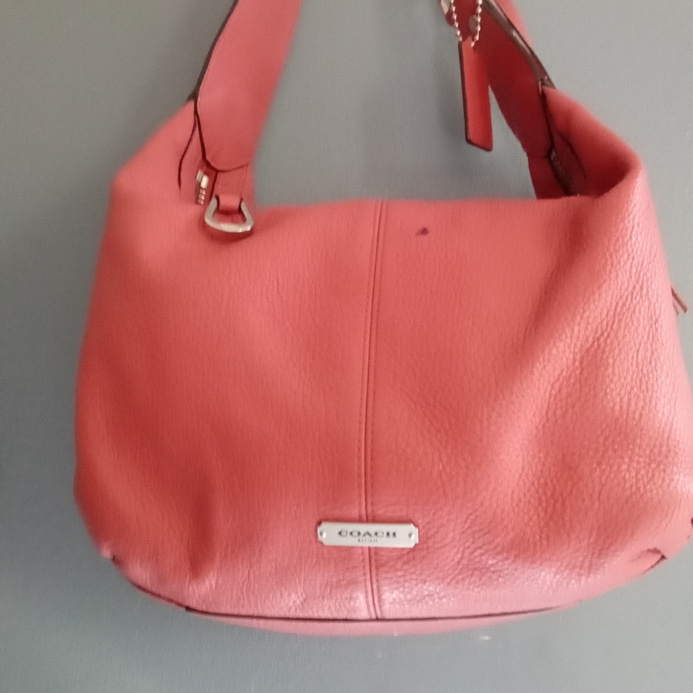Coach Leather‎ Hobo Shoulder Bag Coral Pink Pebble Leather - Picture 3 of 6